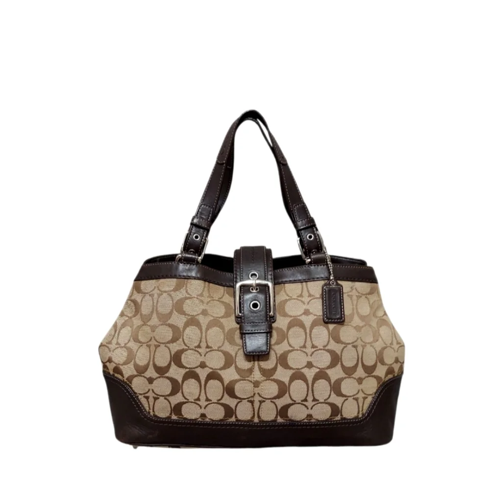 Coach Y2K Hamptons Jacquard & Leather Flap Buckle Shoulder Tote EUC - Picture 3 of 11